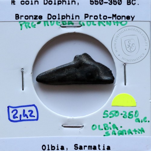 Ancient greeK coin, Olbia, Sarmatia. Bronze Dolphin Proto-Money, circa 550 a 350 BC., Æ 26mm, (Sear 1684)