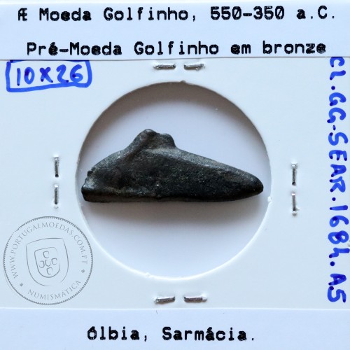 Grécia antiga, Ólbia, Sarmácia. Pré-Moeda Golfinho, ano 550 a 350 a.C., AE 26mm, (Sear 1684)