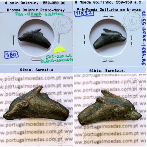 Ancient greeK coin, Olbia, Sarmatia. Bronze Dolphin Proto-Money, circa 550 a 350 BC., Æ 22mm, (Sear 1684)