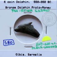 Ancient greeK coin, Olbia, Sarmatia. Bronze Dolphin Proto-Money, circa 550 a 350 BC., Æ 22mm, (Sear 1684)