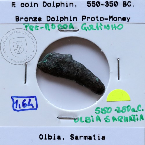 Ancient greeK coin, Olbia, Sarmatia. Bronze Dolphin Proto-Money, circa 550 a 350 BC., Æ 25mm, (Sear 1684)