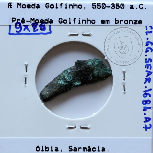 Ólbia, Sarmácia. Pré-Moeda Golfinho, ano 550 a 350 a.C., AE 25mm, (Sear 1684)