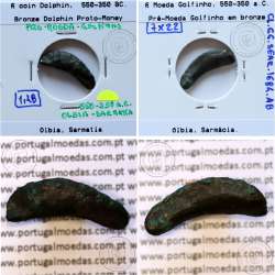 Grécia antiga, Ólbia, Sarmácia. Pré-Moeda Golfinho, ano 550 a 350 a.C., AE 22mm, (Sear 1684)