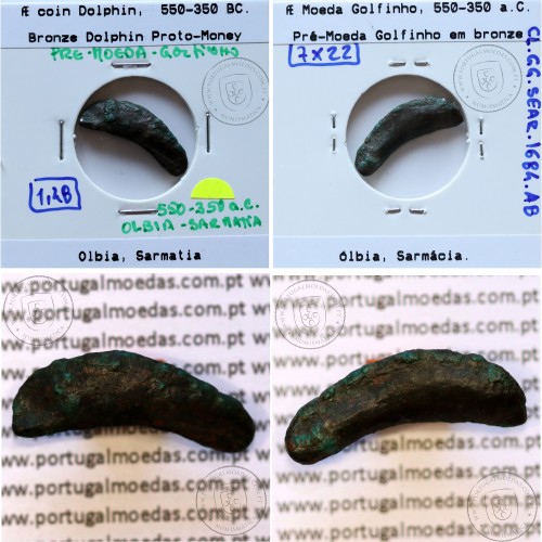 Ancient greeK coin, Olbia, Sarmatia. Bronze Dolphin Proto-Money, circa 550 a 350 BC., Æ 22mm, (Sear 1684)