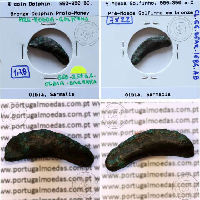 Ancient greeK coin, Olbia, Sarmatia. Bronze Dolphin Proto-Money, circa 550 a 350 BC., Æ 22mm, (Sear 1684)