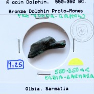 Ólbia, Sarmácia. Pré-Moeda Golfinho, ano 550 a 350 a.C., AE 21mm, (Sear 1684)