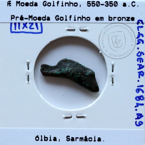 Ólbia, Sarmácia. Pré-Moeda Golfinho, ano 550 a 350 a.C., AE 21mm, (Sear 1684)