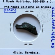 Ólbia, Sarmácia. Pré-Moeda Golfinho, ano 550 a 350 a.C., AE 21mm, (Sear 1684)