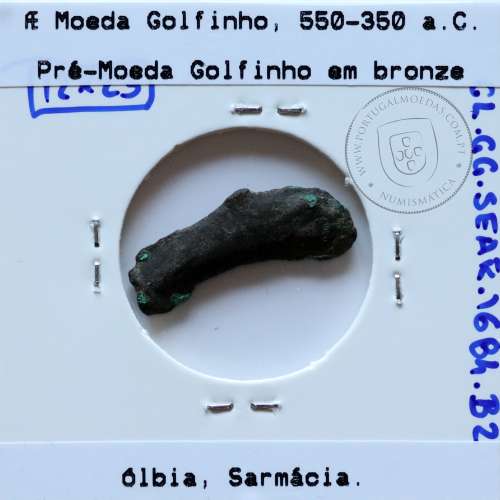 Grécia antiga, Ólbia, Sarmácia. Pré-Moeda Golfinho, ano 550 a 350 a.C., AE 23mm, (Sear 1684)