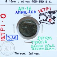 Trácia, Istros. Æ 16mm, ano 400 a 350 a.C., legenda: IΣTΡI - Θ , (AMNG 460)