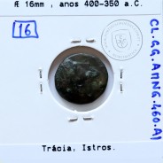 Trácia, Istros. Æ 16mm, ano 400 a 350 a.C., legenda: IΣTΡI - Θ , (AMNG 460)