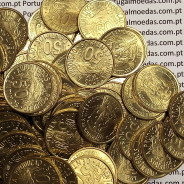 Lote de 100 moedas de São Tomé e Príncipe, 50 Cêntimos 1977 Latão, F.A.O., (Soberbas), World Coins Saint Thomas & Prince KM 25