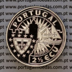 2 1/2 ECU 1998 Afonso de Albuquerque, Europa e os Novos Mundos, 2.5 ECU 1998 Cuproníquel PROOF, Unusual World Coins Portugal X61