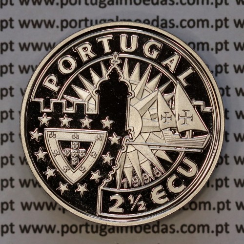 2 1/2 ECU 1998 Afonso de Albuquerque, Europa e os Novos Mundos, 2.5 ECU 1998 Cuproníquel PROOF, Unusual World Coins Portugal X61