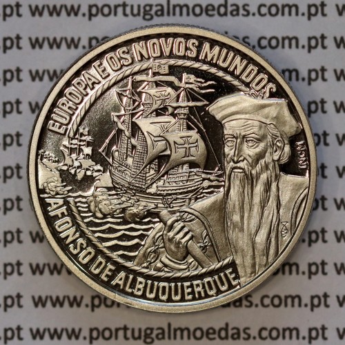 2 1/2 ECU 1998 Afonso de Albuquerque, Europa e os Novos Mundos, 2.5 ECU 1998 Cuproníquel PROOF, Unusual World Coins Portugal X61