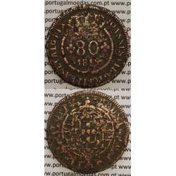 MOEDA 80 RÉIS COBRE 1819 (BC-) S.TOMÉ E PRÍNCIPE "53 PEROLAS"