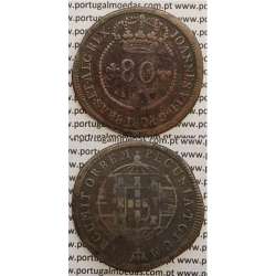 MOEDA 80 RÉIS COBRE 1819 (BC-) S.TOMÉ E PRÍNCIPE "53 PEROLAS"