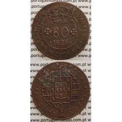 MOEDA 80 RÉIS COBRE 1825 (MBC-) S.TOMÉ E PRÍNCIPE "58 PEROLAS"