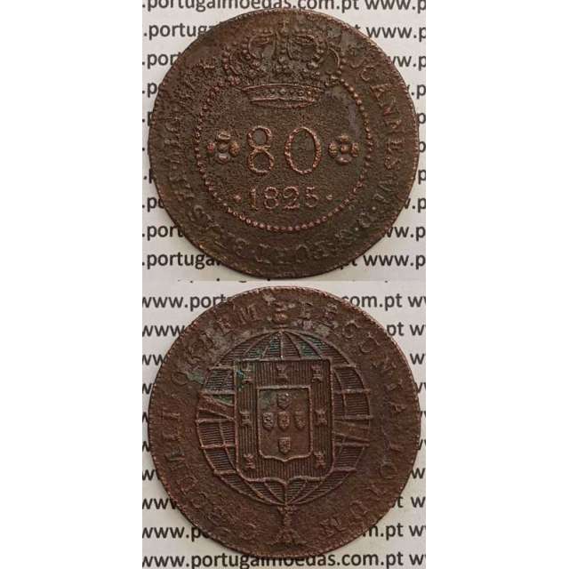 MOEDA 80 RÉIS COBRE 1825 (MBC-) S.TOMÉ E PRÍNCIPE "58 PEROLAS"