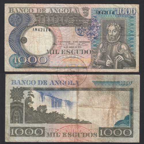 Nota de 1000 Escudos 1973 Luiz de Camões, 1000$00 10/06/1973 - Banco de Angola (Circulada+)