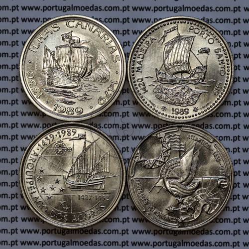 II Série dos descobrimentos em Cuproníquel 1989 - 1990, 4 moedas 100$00 Cuproníquel, "A Conquista do Atlântico", Série Completa