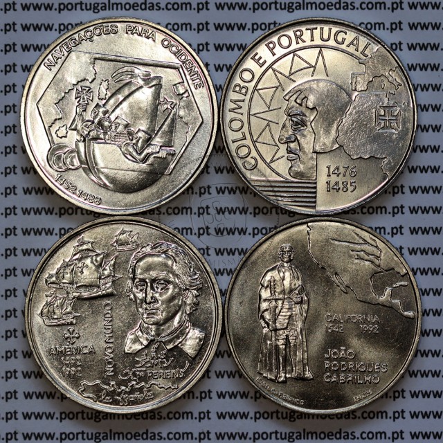 III Série moedas dos descobrimentos em Cuproníquel 1991-92, 4 moedas 200$00 Cuproníquel, "A Descoberta da América", Portugal