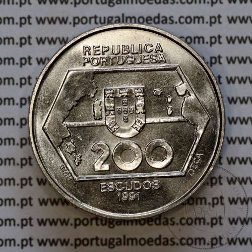 200 Escudos 1991 Navegações para Ocidente, Cuproníquel, III Série dos Descobrimentos Portugueses, World Coins PORTUGAL KM 659