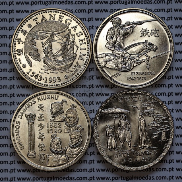 Portugal, Complete set 4 coins from the 4ª Series of Portuguese Discoveries, Copper-nickel 1993 of "Arrival in Japan"