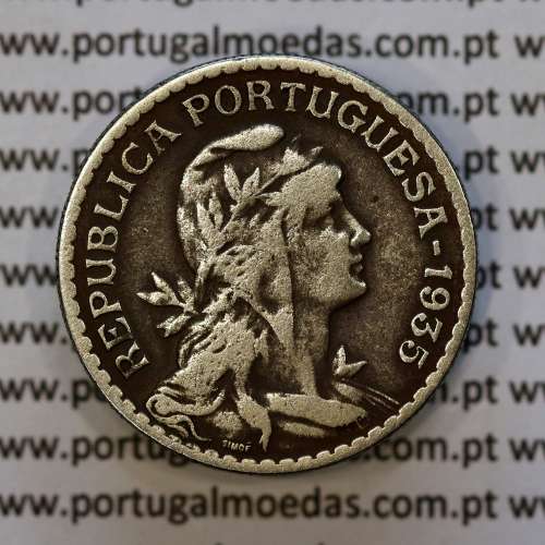 Portugal, 1 Escudo 1935 Copper-Nickel, 1$00 1935 alpaca, Key Date of the serie 1 Escudo, (F+), World Coins Portugal KM 578