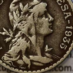 Portugal, 1 Escudo 1935 Copper-Nickel, 1$00 1935 alpaca, Key Date of the serie 1 Escudo, (F+), World Coins Portugal KM 578