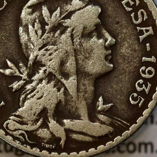 Portugal, 1 Escudo 1935 Copper-Nickel, 1$00 1935 alpaca, Key Date of the serie 1 Escudo, (F+), World Coins Portugal KM 578