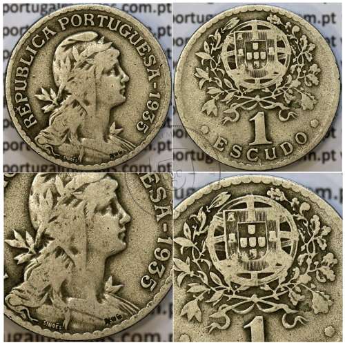 Portugal, 1 Escudo 1935 Copper-Nickel, 1$00 1935 alpaca, Key Date of the serie 1 Escudo, (F+), World Coins Portugal KM 578