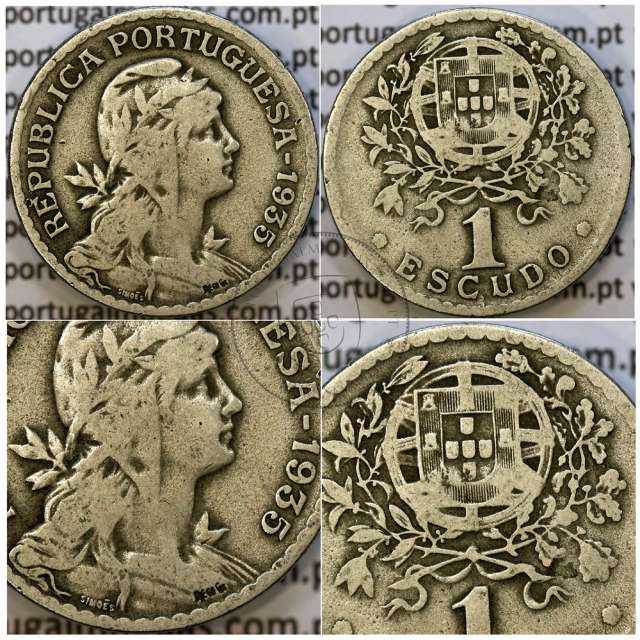 1 Escudo 1935 Alpaca, 1$00 1935 alpaca Republica Portuguesa, (BC+) World Coins Portugal KM 578