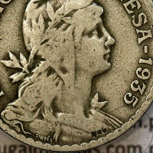 Portugal, 1 Escudo 1935 Copper-Nickel, 1$00 1935 alpaca, Key Date of the serie 1 Escudo, (F+), World Coins Portugal KM 578