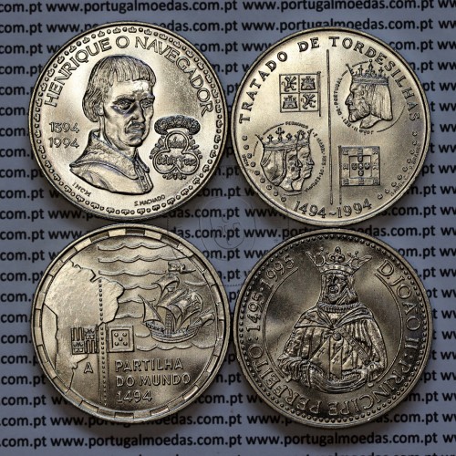 V Série moedas dos descobrimentos em Cuproníquel 1994, 4 moedas 200 escudos, "A Partilha do Mundo", Série completa, Portugal