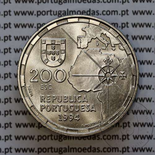 200 Escudos 1994 Partilha do Mundo 1494, Cuproníquel, V Série dos Descobrimentos Portugueses, World Coins Portugal KM 672