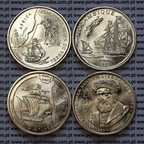 Set of 4 coins from the 9ª Series of Portuguese Discoveries, Copper-nickel 1998 of Vasco da Gama and the Maritime Path to India
