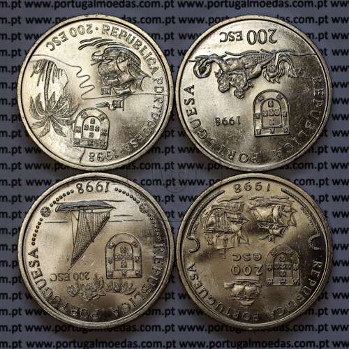 Set of 4 coins from the 9ª Series of Portuguese Discoveries, Copper-nickel 1998 of Vasco da Gama and the Maritime Path to India