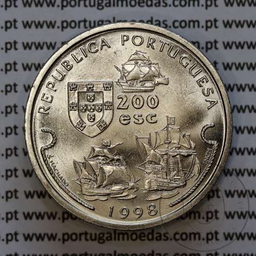 200 Escudos 1998 Vasco da Gama, cuproníquel, IX Série dos Descobrimentos Portugueses, World Coins Portugal KM 709