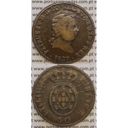 coin of 40 Réis bronze 1827 of King D. Pedro IV of Portugal, Date between points, Irradiated Cross, World Coins Portugal KM 373