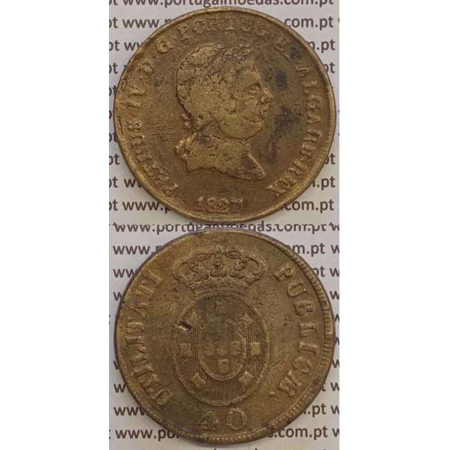 MOEDA "PATACO" 40 REIS BRONZE 1827 (BC+) DATA SEM PONTOS