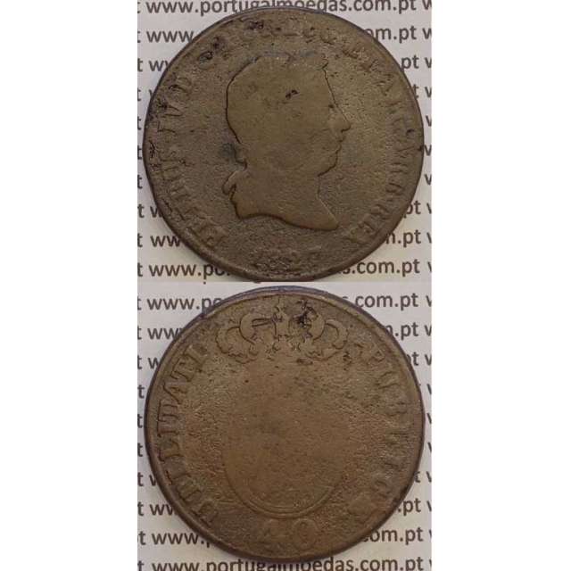 MOEDA "PATACO" 40 REIS BRONZE 1827 (BC) DATA SEM PONTOS