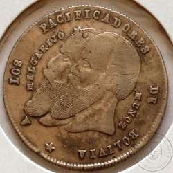 Bolívia ¼ Melgarejo 1865 Prata, (MBC+/Bela), World Coins Bolivia KM 145.1