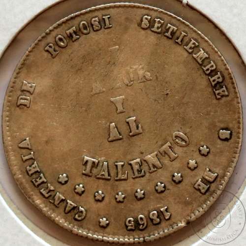 Bolívia ¼ Melgarejo 1865 Prata, (MBC+/Bela), World Coins Bolivia KM 145.1