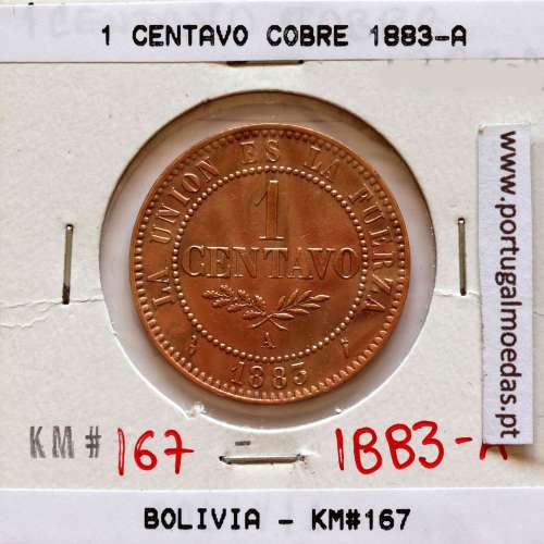Bolívia 1 Centavo 1883 Cobre, (Bela), World Coins Bolivia KM 167