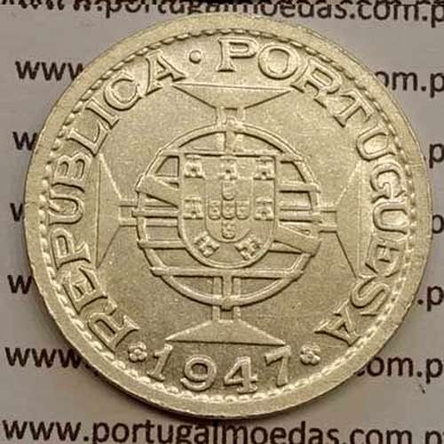 India 1 Rupia 1947 Silver, Silver Rupee 1947 of India Portuguese, World Coins India Portuguese KM 27