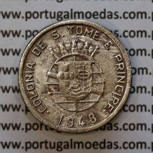 São Tomé e Príncipe 50 Centavos 1948 Alpaca, (MBC), World Coins Saint Thomas & Prince Island KM 8