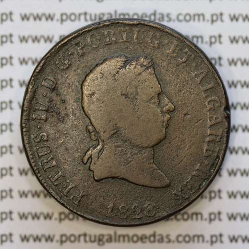 40 Réis 1828 Bronze de D. Pedro IV, Pataco 1828, Data sem pontos, Coroa baixa, Cruz Irradiada, World Coins Portugal KM 373
