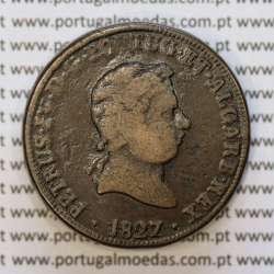 coin of 40 Réis bronze 1827 of King D. Pedro IV of Portugal, Date between points, Irradiated Cross, World Coins Portugal KM 373