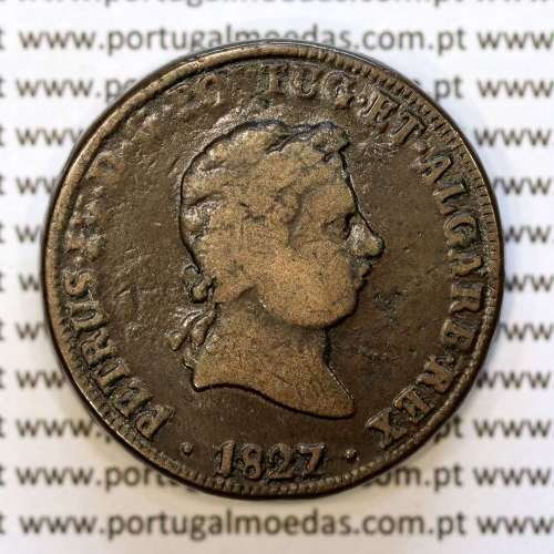 40 Réis 1827 Bronze de D. Pedro IV, Pataco 1827, Data entre pontos, Coroa baixa, Cruz Irradiada, World Coins Portugal KM 373
